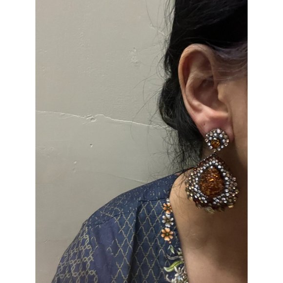 Brown crystal earrings big long brown rhinestone earrings  gold earrings - Picture 4 of 9